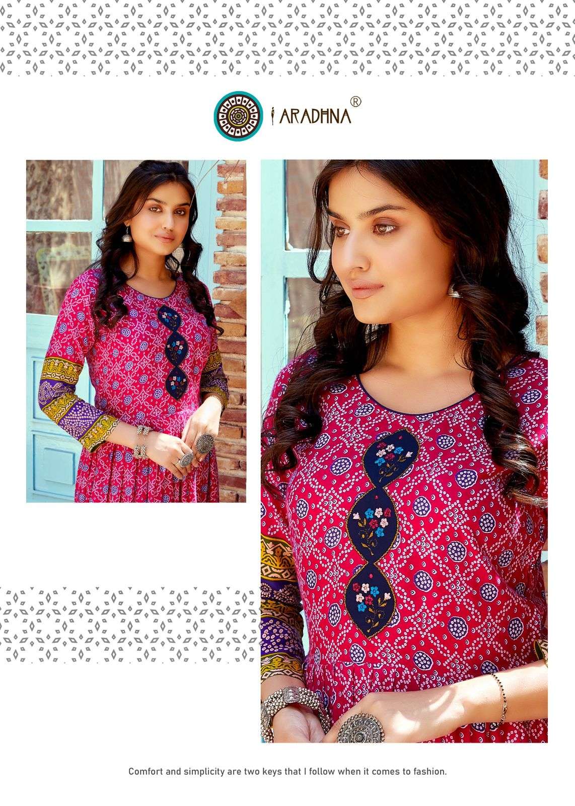 BANDHANI VOL 4 RAYON BANDHANI PRINT EMBROIDERY WORK LIVA TAG LONG GOWN KURTI BY ARADHNA BRAND 4012 C